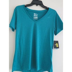 Nike Legend 2.0 684683-309 Womens Sz L Green V-Neck Training Tee Volt